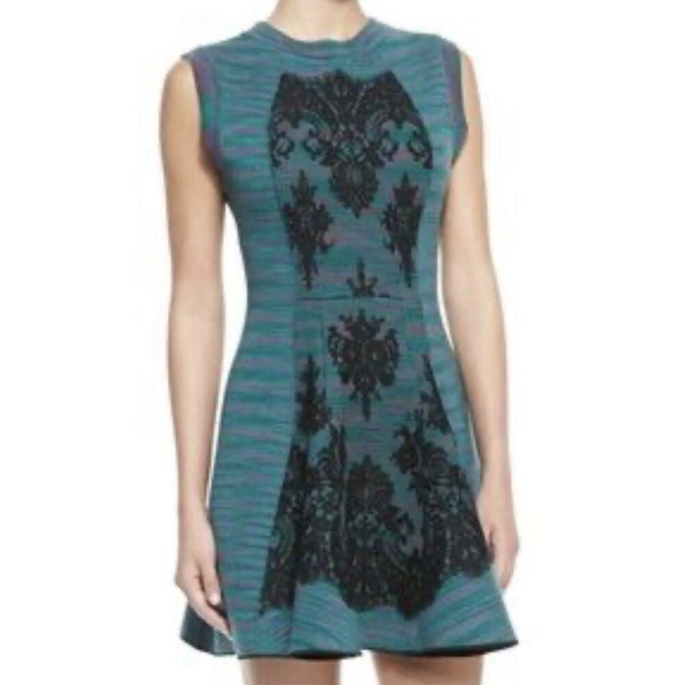 M Missoni Teal Black Damask Knit Mini Dress Sleeveless IT 46 US 10
